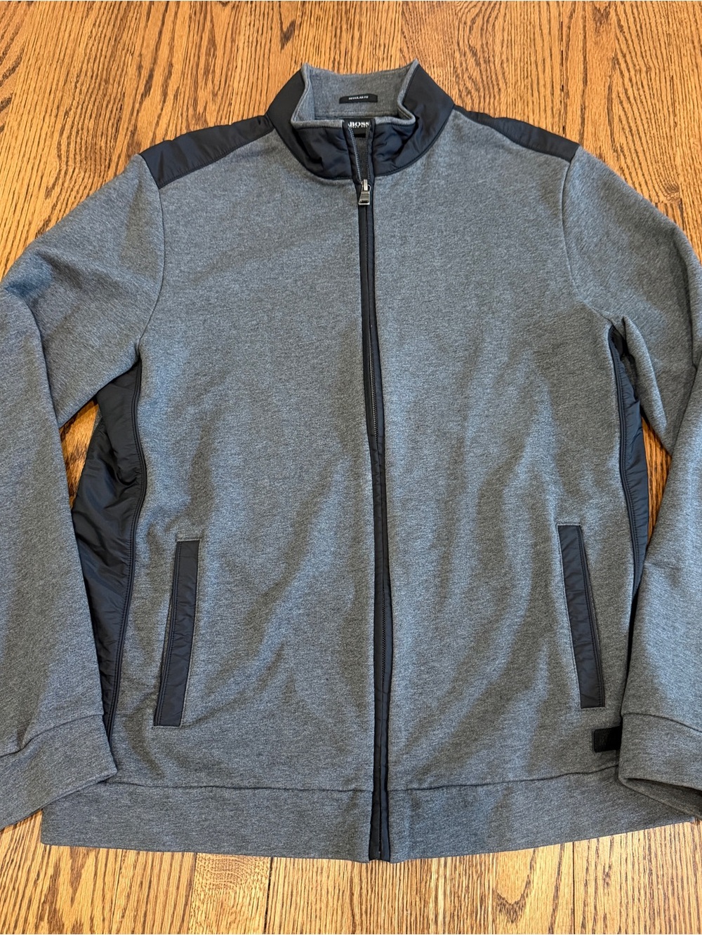 BOSS Hugo Boss Cannobio Men's Regular Fit Full Zip Jacket Pockets Gray/Black L